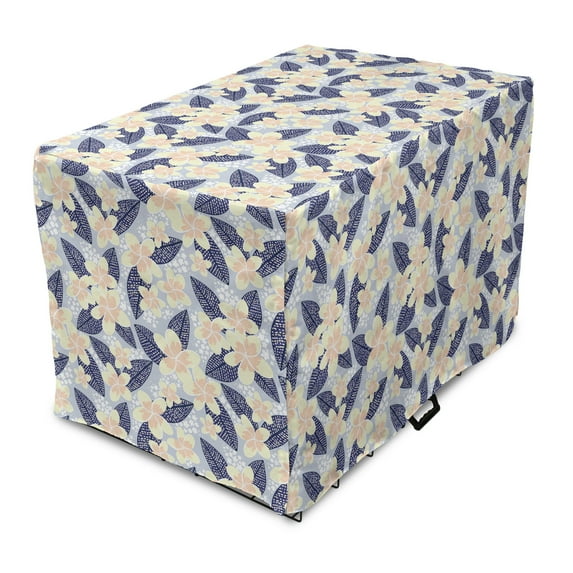 Floral Dog Crate Cover, Frangipani and Leaves Details Plumeria Pastel Colored Pattern, Easy to Use Pet Kennel Cover Small Dogs Puppies Kittens, 7 Sizes, Pale Ceil Blue and Multicolor, by Ambesonne