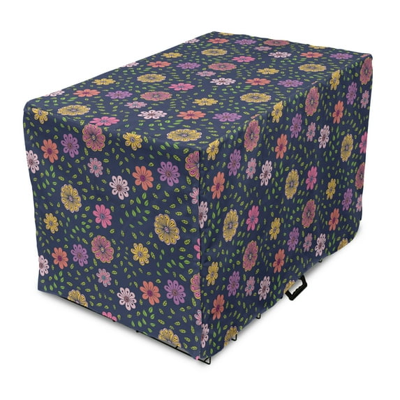 Floral Dog Crate Cover, Hand Drawn Flowers and Leaves Botanical Garden Art, Easy to Use Pet Kennel Cover Small Dogs Puppies Kittens, 7 Sizes, Multicolor, by Ambesonne