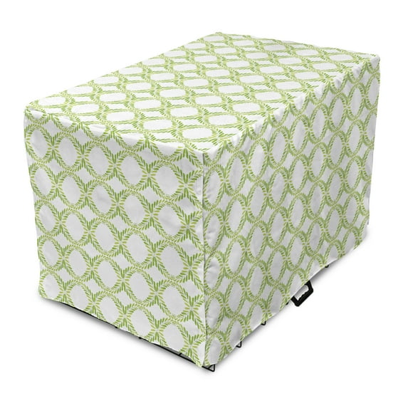 Floral Dog Crate Cover, Interpretations of Undivided Laurel Wreath in Watercolor Style, Easy to Use Pet Kennel Cover Small Dogs Puppies Kittens, 7 Sizes, Lime Green Yellow Green, by Ambesonne