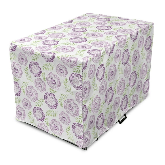 Floral Dog Crate Cover, Top View of Garden Elements with Leaves, Easy to Use Pet Kennel Cover Small Dogs Puppies Kittens, 7 Sizes, Pale Mauve White, by Ambesonne
