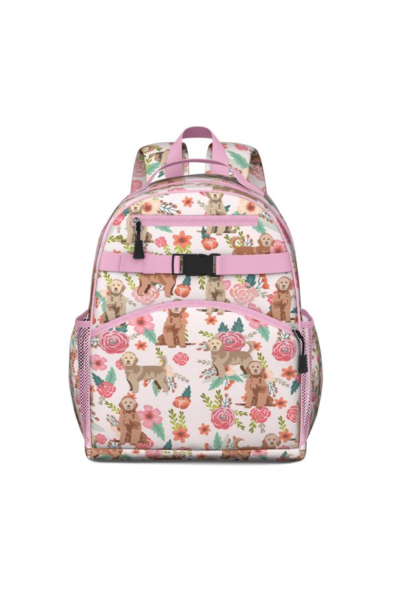 Floral Dog Design Backpack Watercolor Puppy Pattern with Geometric Patterns for Student