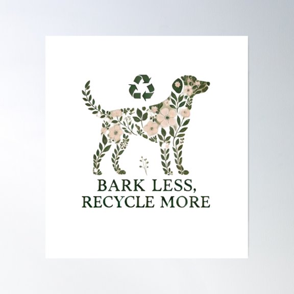 Floral Dog Design Encouraging Recycling And Sustainability Poster Wall Art, Modern Wall Decor, 16x16 UNFRAMED