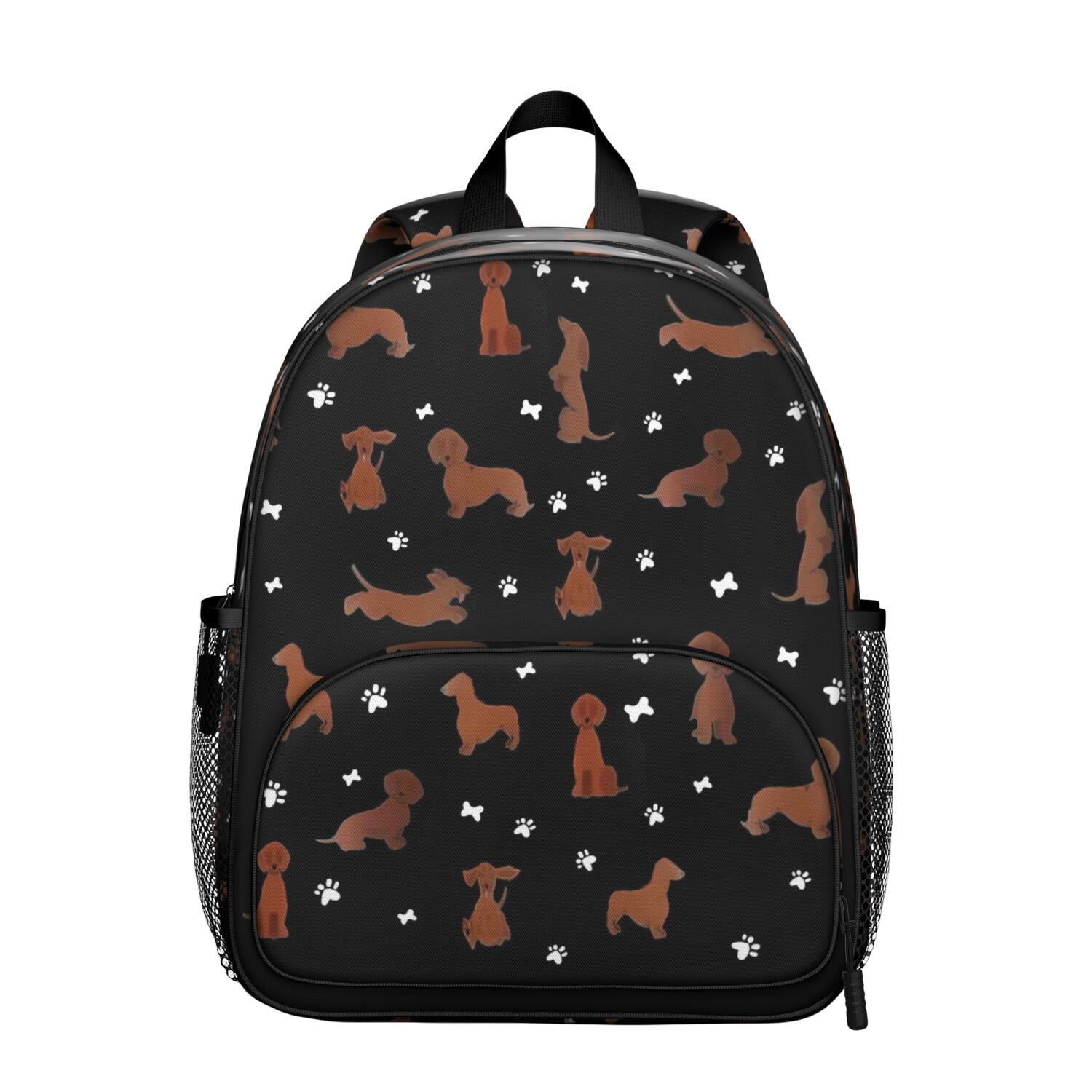 Floral Dog Design Student Backpack – Cute Puppy Paw Print with Bone and ...