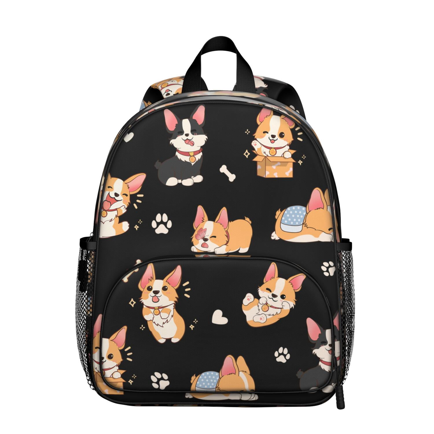 Floral Dog Design Student Backpack – Cute Puppy Paw Print with Bone and ...