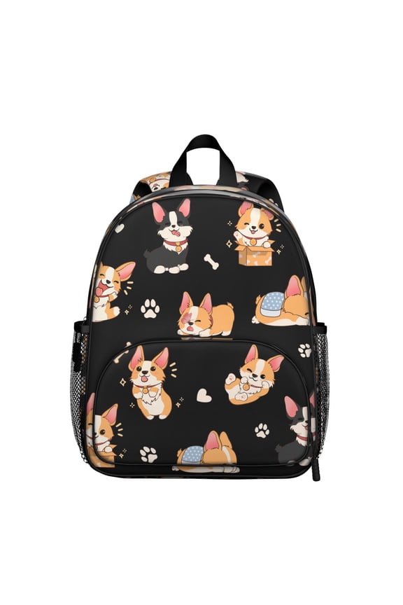 Floral Dog Design Student Backpack – Cute Puppy Paw Print with Bone and Tail Cartoon Design, Artistic Watercolor Style for School