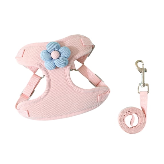 Floral Dog Harness and Leash Set - No-Pull Adjustable Puppy Vest with Flower Patches for Small/Medium Dogs - Breathable Mesh Summer Design (6 Colors Available)