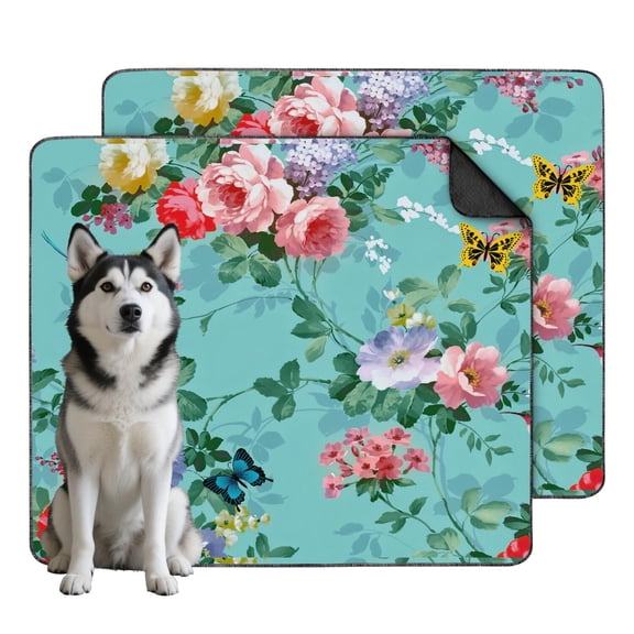 Floral Dog Pad 2-Pack, Washable and Reusable Training Mat with High-Capacity Absorption for Puppies and Small Dogs, Size 35 by 41 Inches