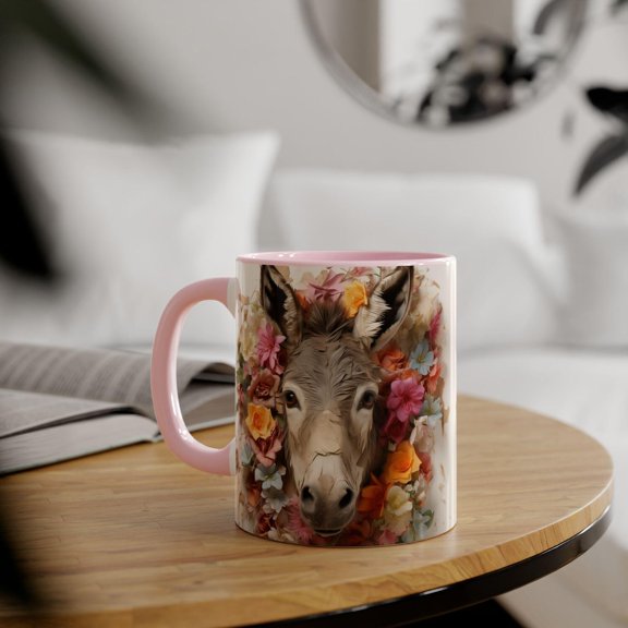 Floral Donkey Face Mug | Accent Coffee Mug, 11oz