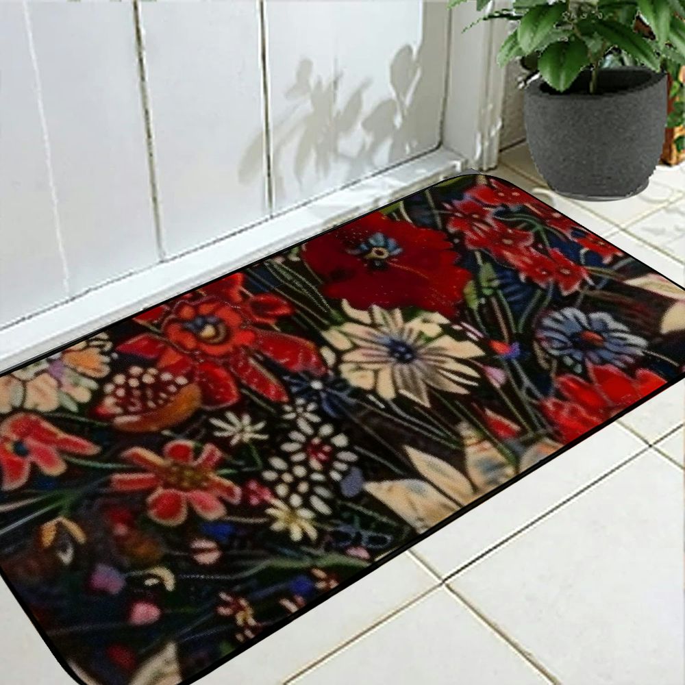 Floral Door Mat Farmhouse Daisy Striped Red Blue Non Slip Floor Mats
