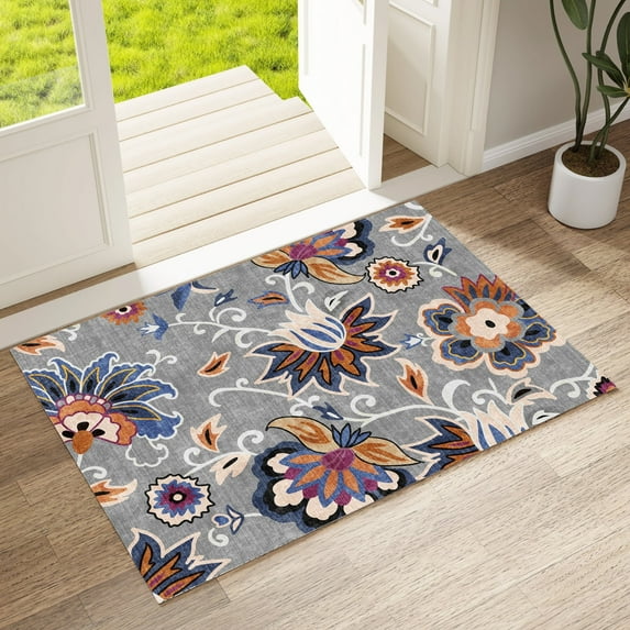 Floral Door Mat Indoor Entrance, Farmhouse Area Rug 2x3 Entryway Rug Non-Slip Washable Front Door Mat Soft Low Pile Throw Rug for Entryway,Blue