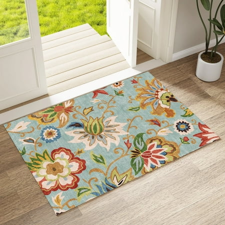 Floral Door Mat Indoor Entrance, Farmhouse Area Rug 2x3 Entryway Rug Non-Slip Washable Front Door Mat Soft Low Pile Throw Rug for Entryway,Red
