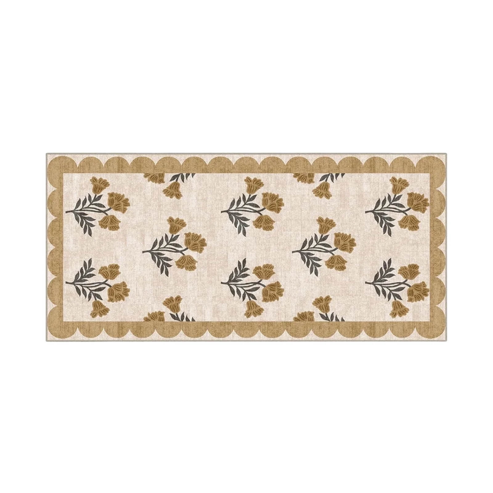 Floral Doormat with Wavy Border - 23.62x51.18 in Floral Washable Layered Doormat Outdoor Entrance Porch Rug, Hallway Rug