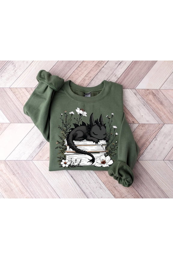 Floral Dragon Book Sweatshirt | Fantasy Bookworm Sweater | Bookish Dragon | Book Lover Gift | Literary Sweatshirt | Book Lover Sweater