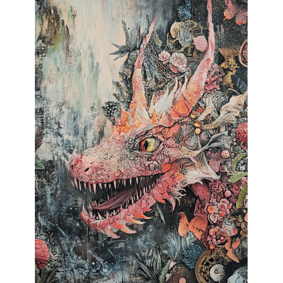 Floral Dragon Canvas Art Print Perfect for Living RoomOffice Hallway and Dining Room Decoration.
