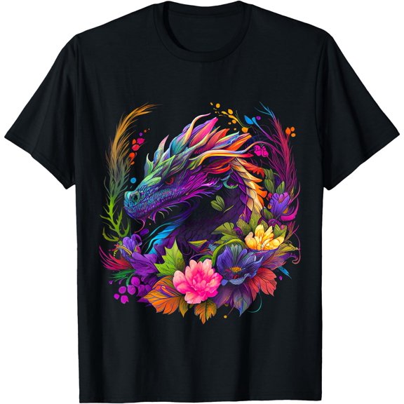 Floral Dragon Flowers Beautiful Art Colorful Graphic Unisex T-Shirt for Men Women Kids Toddler