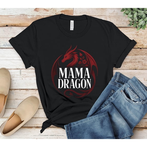 Floral Dragon Mom Graphic T-Shirt Size S-5XL