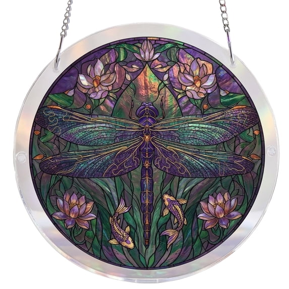 Floral Dragonfly Acrylic Suncatcher Puzzle, 83 Pieces Stained Glass Kit for Window, Garden & Home Decoration