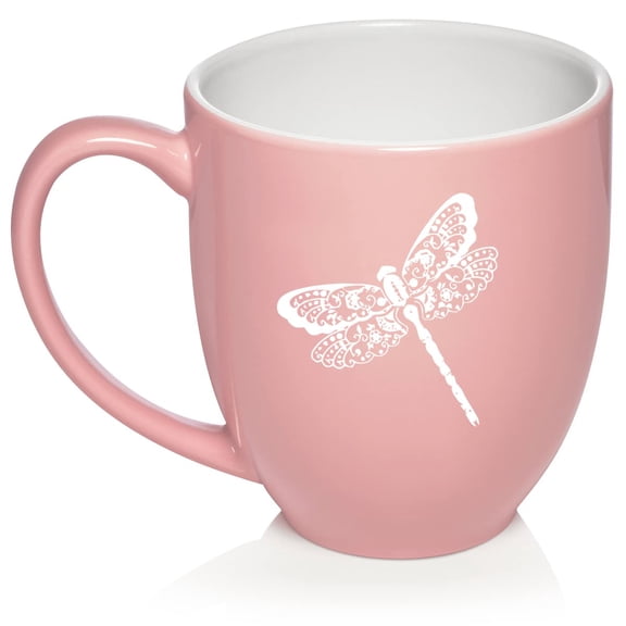 Floral Dragonfly Ceramic Coffee Mug Tea Cup Gift for Her, Women, Daughter, Mom, Wife, Girlfriend, Family, Boss, Coworker, Sister, Grandma, Best Friend, Housewarming, Birthday, Cute (16oz Light Pink)