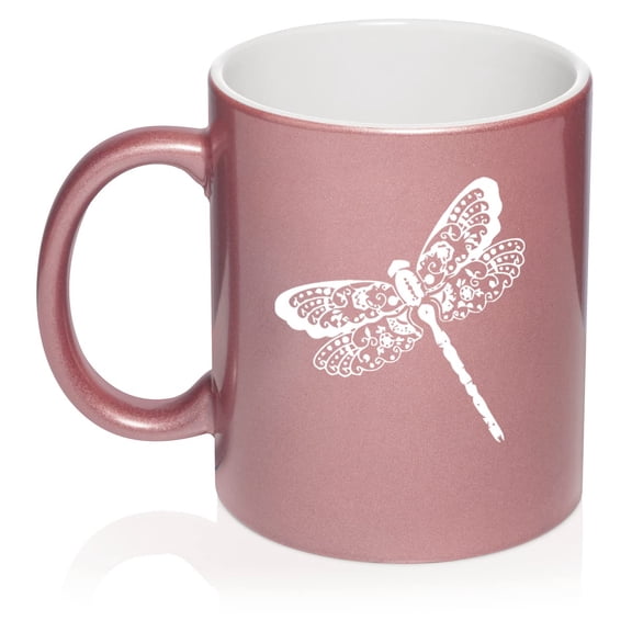 Floral Dragonfly Ceramic Coffee Mug Tea Cup Gift for Her, Women, Daughter, Mom, Wife, Girlfriend, Family, Boss, Coworker, Sister, Grandma, Best Friend, Housewarming, Birthday, Cute (11oz Rose Gold)