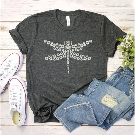 Floral Dragonfly T-shirt Animal Lover Shirts Insect Tee Boho Top Gift Camping Shirt Camp Country For Women Cute Garden Nature