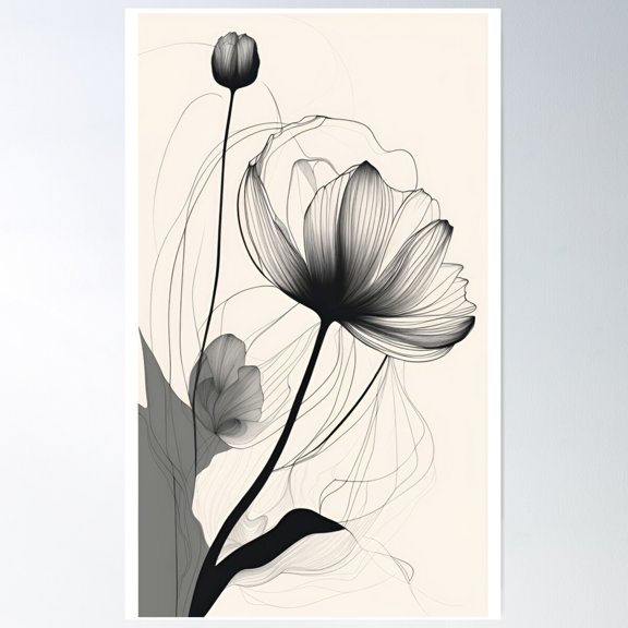 Floral Drawing Illustration Poster Wall Art, Modern Wall Decor For Living Room Bedroom, 16x24 UNFRAMED