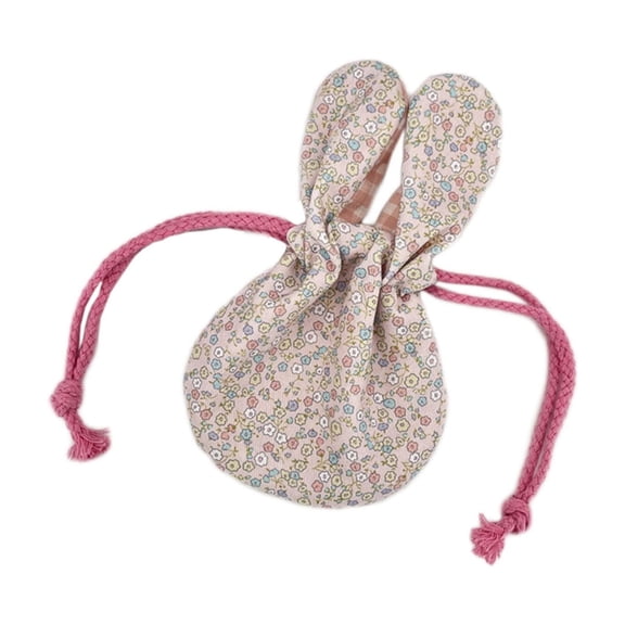 Floral Drawstring Pouch with Rabbit Ear Design, Small Storage Bag for Jewelry Organization, Portable Easter Gift Sack for Party Favors and Accessory Management
