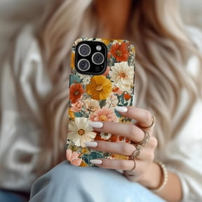 Tough 2 Layer Shockproof Protective Case Compatible with iPhone 17, Floral Dream Faux Embroidery Wildflower Design