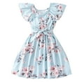 thumbnail image 1 of Floral Dress For GirlsSummer Dress For Girls Sundress Flutter Sleeve Dress A-Line Beach Easter Outfit Holiday Party Thanksgiving Casual Fashion Outfits #Blue 7-8 Years, 1 of 7