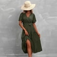 thumbnail image 1 of Floral Dress, V Neck Short Sleeve Mini Dress with Pockets, Casual Summer Dress for Women in Stretch Polyester, 1 of 5