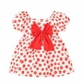thumbnail image 1 of Floral Dress for Girls Puff Short Sleeve Big Bowknot Dress Cute Summer Outfits 1-4T (18 Months, Red), 1 of 3