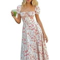 thumbnail image 1 of Floral Dress for Women Short Sleeve Square Neck High Waist Split Long Dress Summer Beachwear, 1 of 6