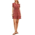 thumbnail image 1 of INSPIRE CHIC Floral Dress for Women V Neck Smocked Waist Above the Knee Tiered Dress XS Dark Red, 1 of 6