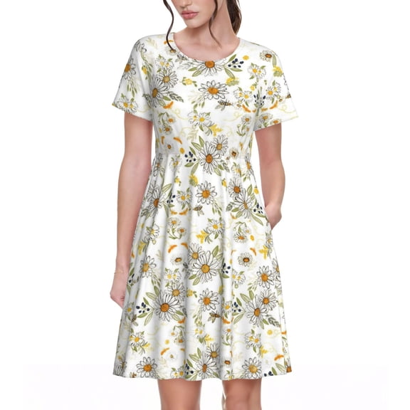 Floral Dresses Short Sleeve Nightdresses for Women