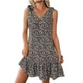 thumbnail image 1 of Floral Dresses for Women Casual V Neck Sleeveless Sundresses Loose Ruffles Boho Summer Flowy Beach Holiday Mini Short Dress, 1 of 4