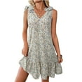 thumbnail image 1 of Floral Dresses for Women Casual V Neck Sleeveless Sundresses Loose Ruffles Boho Summer Flowy Beach Holiday Mini Short Dress, 1 of 4