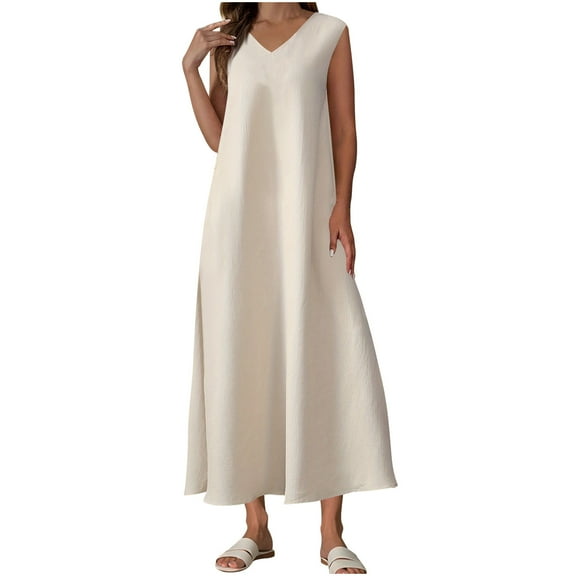 Floral Dresses for Women Texture Sleeveless Seaside Dress Sleeveless V-neck Dress Loose Flowy Beach Sundress