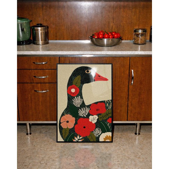 Floral Duck Botanical Animal Folk Style Maximalist Poster Unframed Paper Print