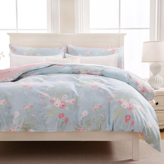 Floral Duvet Cover Queen Cotton Coquette Cottage Core Bedding Shabby -chic Comforter With Zipper  Soft Skin-friendly Breathable Blue Pink Rose Flower Print 3
