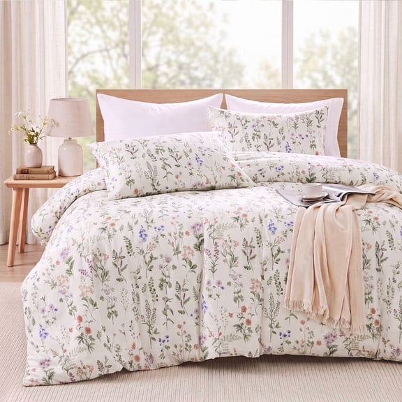 Floral Duvet Cover Queen Size,100% Cotton Taupe Damask Floral Bedding Set,3-Piece Vintage Boho Duvet Cover Set with Zipper Closure & 8 Corner Ties,French Country Farmhouse Bedroom Decor