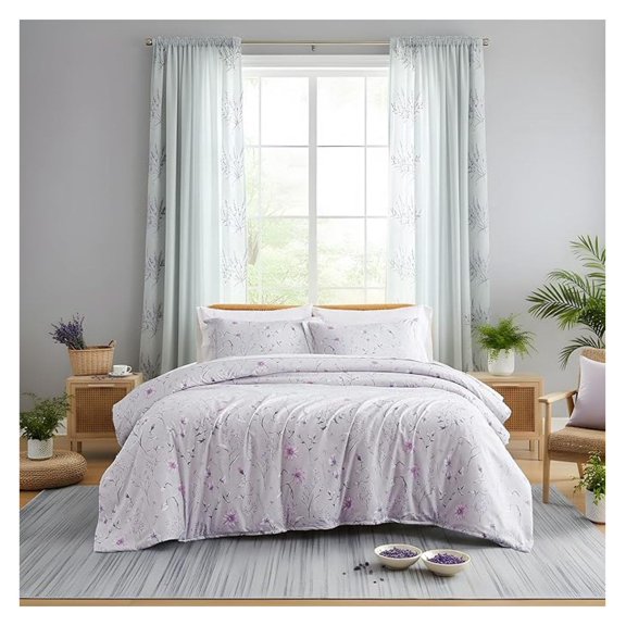 Floral Duvet Cover, Queen Size/Full Size - Hotel Quality Full/Queen Duvet Cover Set, Easy Care - 1 Duvet Cover Full/Queen, 2 Pillow Shams - Secret Meadow Grey