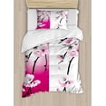 thumbnail image 1 of Floral Duvet Cover Set, Apricot Flowers Branches on Different Backgrounds Blossoms Nature Garden Art, Decorative 2 Piece Bedding Set with 1 Pillow Shams, Twin Size, Pink Black White, by Ambesonne, 1 of 3