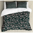 thumbnail image 1 of Floral Duvet Cover Set, Bicolor Spring Themed Pattern with Meadow Flowers Abstract Design, Decorative 3 Piece Bedding Set with 2 Pillow Shams, Queen Size, Hunter Green Grey Pink, by Ambesonne, 1 of 3