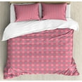 thumbnail image 1 of Floral Duvet Cover Set, Big and Small Abstract Flower Motifs Dots Circular Repeating Nature Pattern, Decorative 3 Piece Bedding Set with 2 Pillow Shams, Queen Size, Pink Teal White, by Ambesonne, 1 of 3