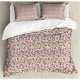 thumbnail image 1 of Floral Duvet Cover Set, Blossoming Spring Flowers on a Plain Background, Decorative 3 Piece Bedding Set with 2 Pillow Shams, Queen Size, Violet Earth Yellow, by Ambesonne, 1 of 3