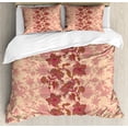 thumbnail image 1 of Floral Duvet Cover Set, Boho Flowers in Vibrant Colors Moroccan Culture Blossoms Vintage Pattern Print, Decorative 3 Piece Bedding Set with 2 Pillow Shams, Queen Size, Peach and Coral, by Ambesonne, 1 of 3