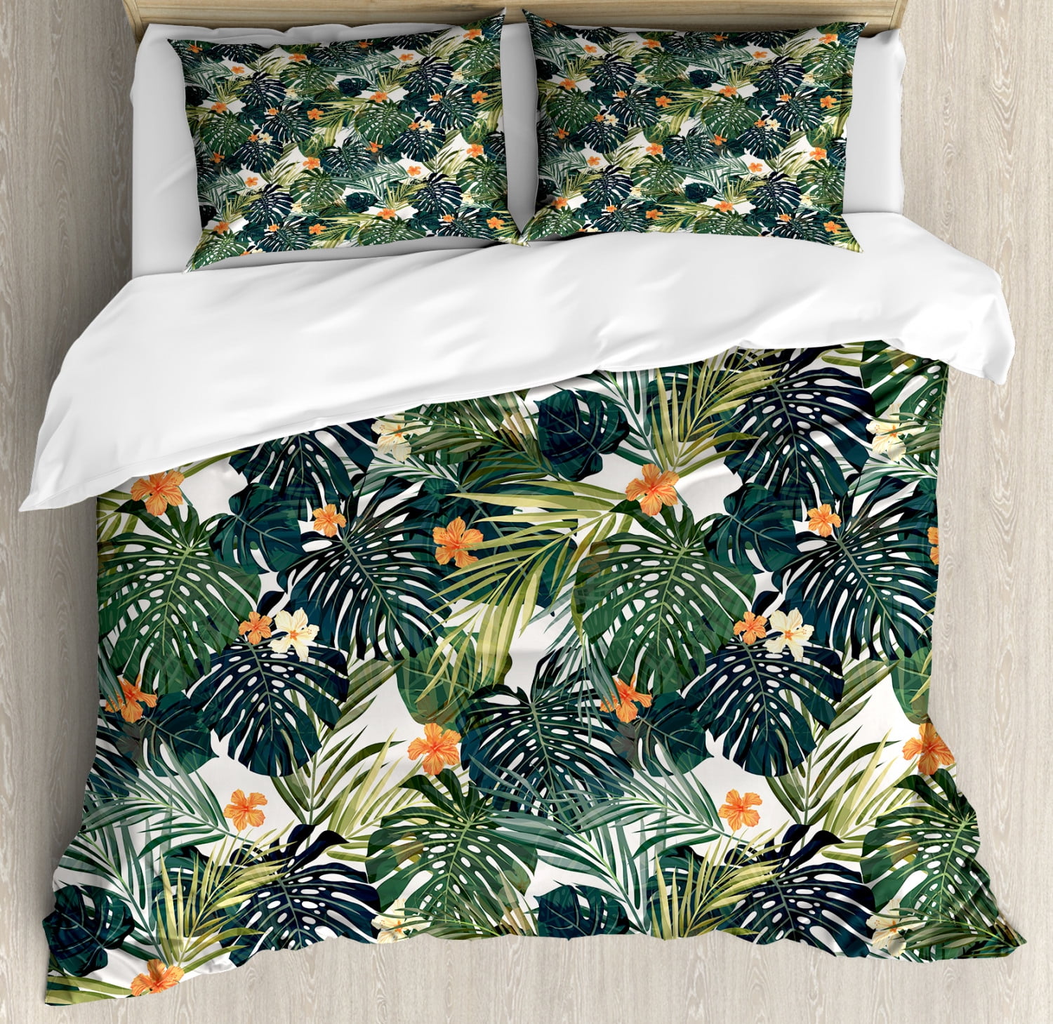 Palm Leaves Floral Tropical Hawaiian Pattern Print Duvet Cover Bedding Set