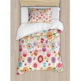 thumbnail image 1 of Floral Duvet Cover Set, Cartoon Drawing Style Ladybug Strawberry Bird Caterpillar Vibrant Colored Characters, Decorative 2 Piece Bedding Set with 1 Pillow Shams, Twin Size, Multicolor, by Ambesonne, 1 of 3