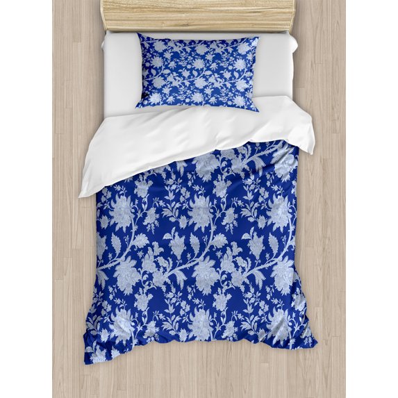 Floral Duvet Cover Set, Classic Middle Eastern Flowers and Paisley Pattern Ottoman Nostalgic Bloom Design, Decorative 2 Piece Bedding Set with 1 Pillow Shams, Twin Size, Royal Blue, by Ambesonne
