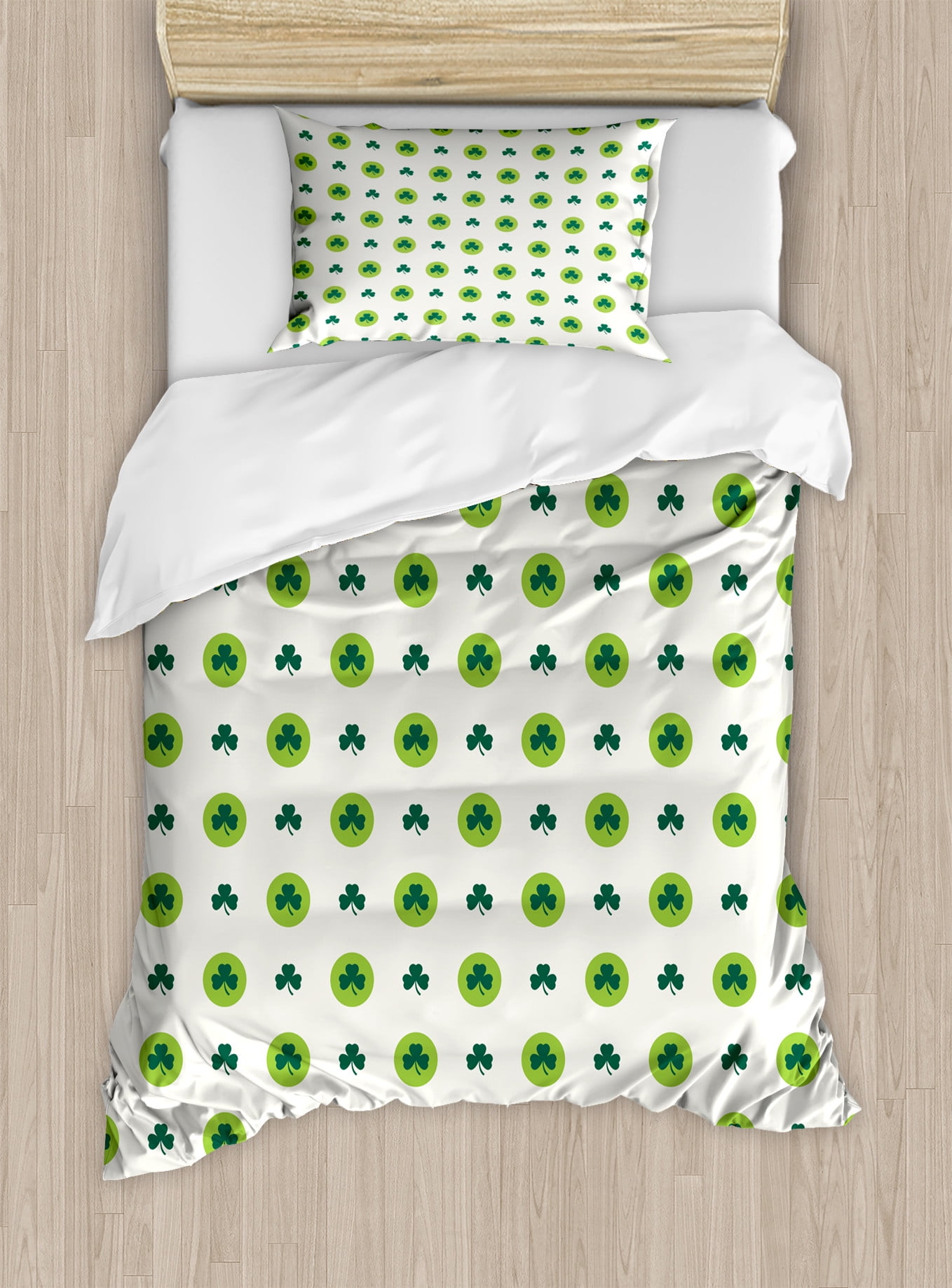 Lime Green and Dark Green Clover Twin Duvet Cover Set