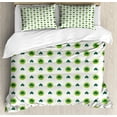 thumbnail image 1 of Floral Duvet Cover Set, Clover Flowers Green Dots Cultural Irish St. Patrick's Day Pattern, Decorative 3 Piece Bedding Set with 2 Pillow Shams, King Size, Lime Green Dark Green, by Ambesonne, 1 of 3